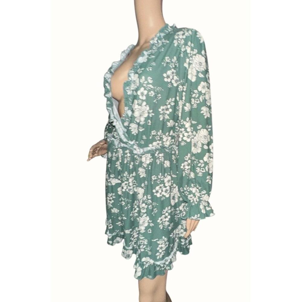 ❤️Birch and Stone Green Floral Ruffle Mini Dress Size G - Picture 4 of 6